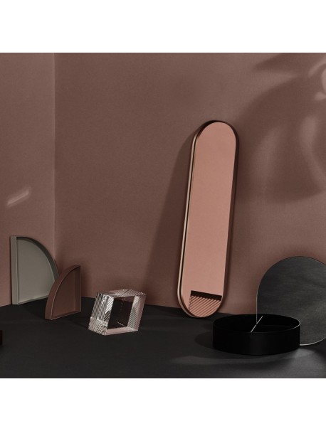 Long oval shaped rose gold tray - mirror/46 x 12cm