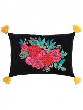 Embroidered rose cushion cover