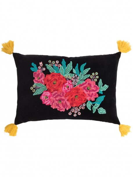 Embroidered rose cushion cover