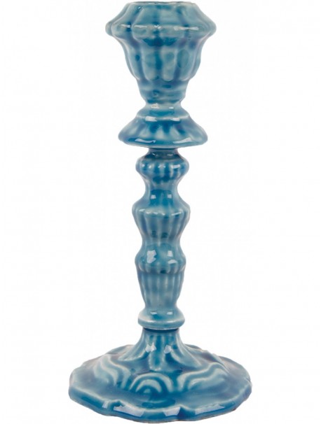 Molded Metal Ceramic Candlesticks - Medium Blue